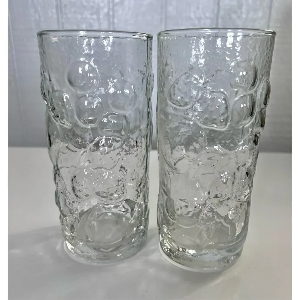 Set of 2 Vintage Libbey American Directoire Embossed Orchard Fruit Glasses Clear